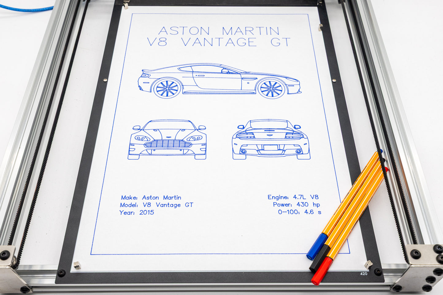 Aston Martin V8 Vantage GT Blueprint Poster Drawing
