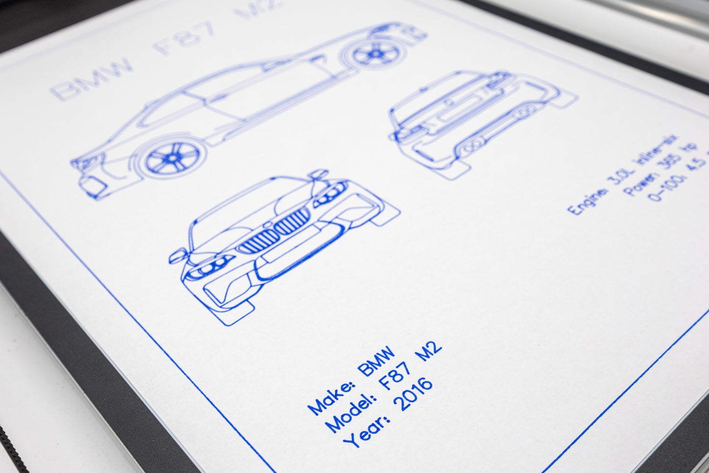 BMW F87 M2 Blueprint Poster Drawing