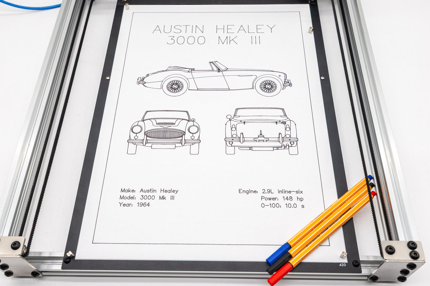 Austin Healey 3000 MkIII Blueprint Poster Drawing