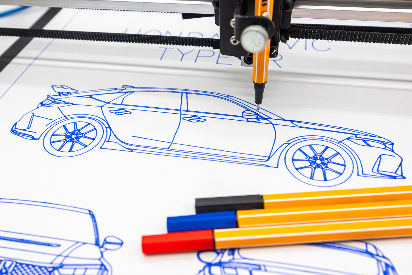 Honda Civic Type R Blueprint Poster Drawing