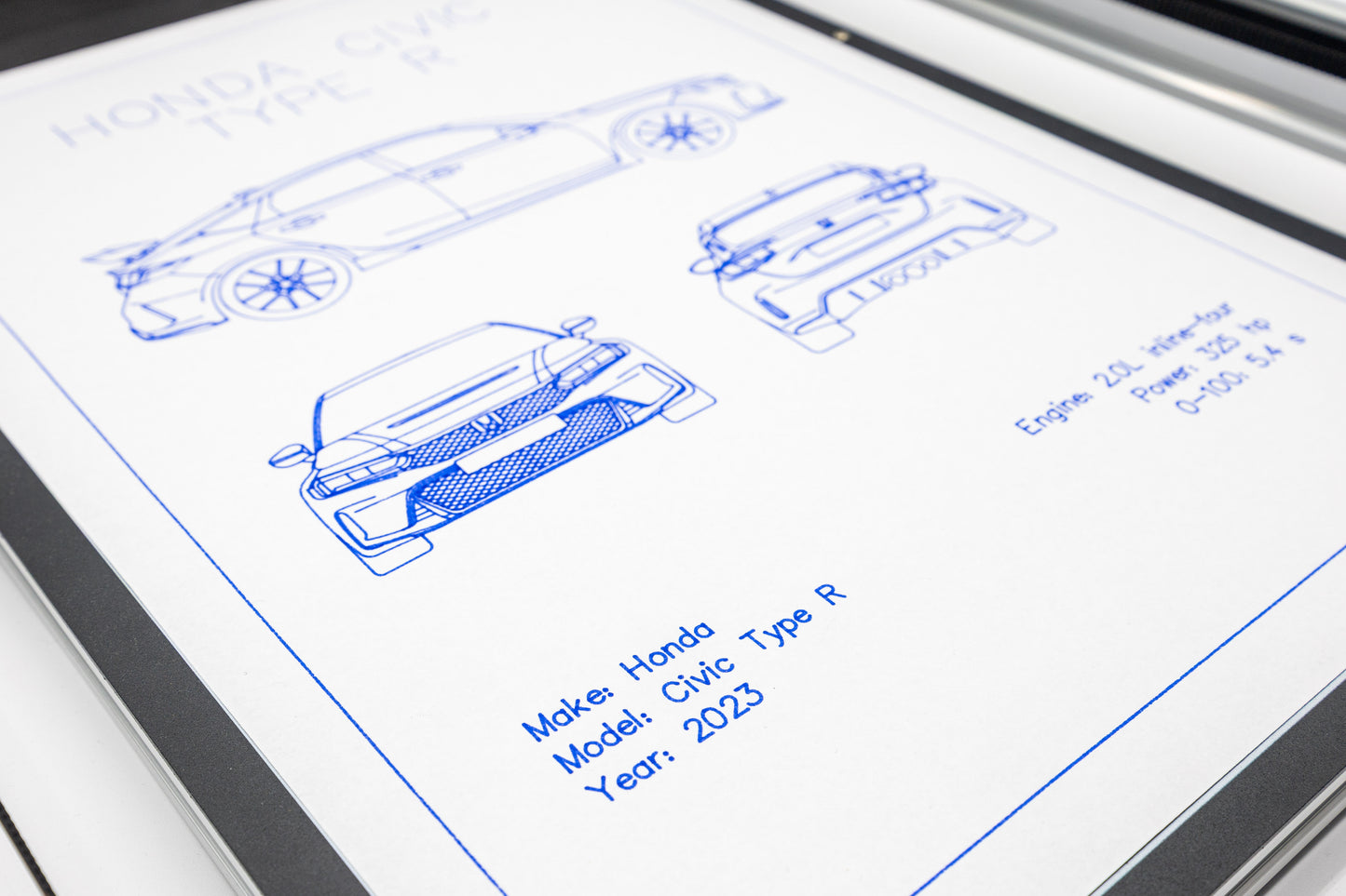 Honda Civic Type R Blueprint Poster Drawing