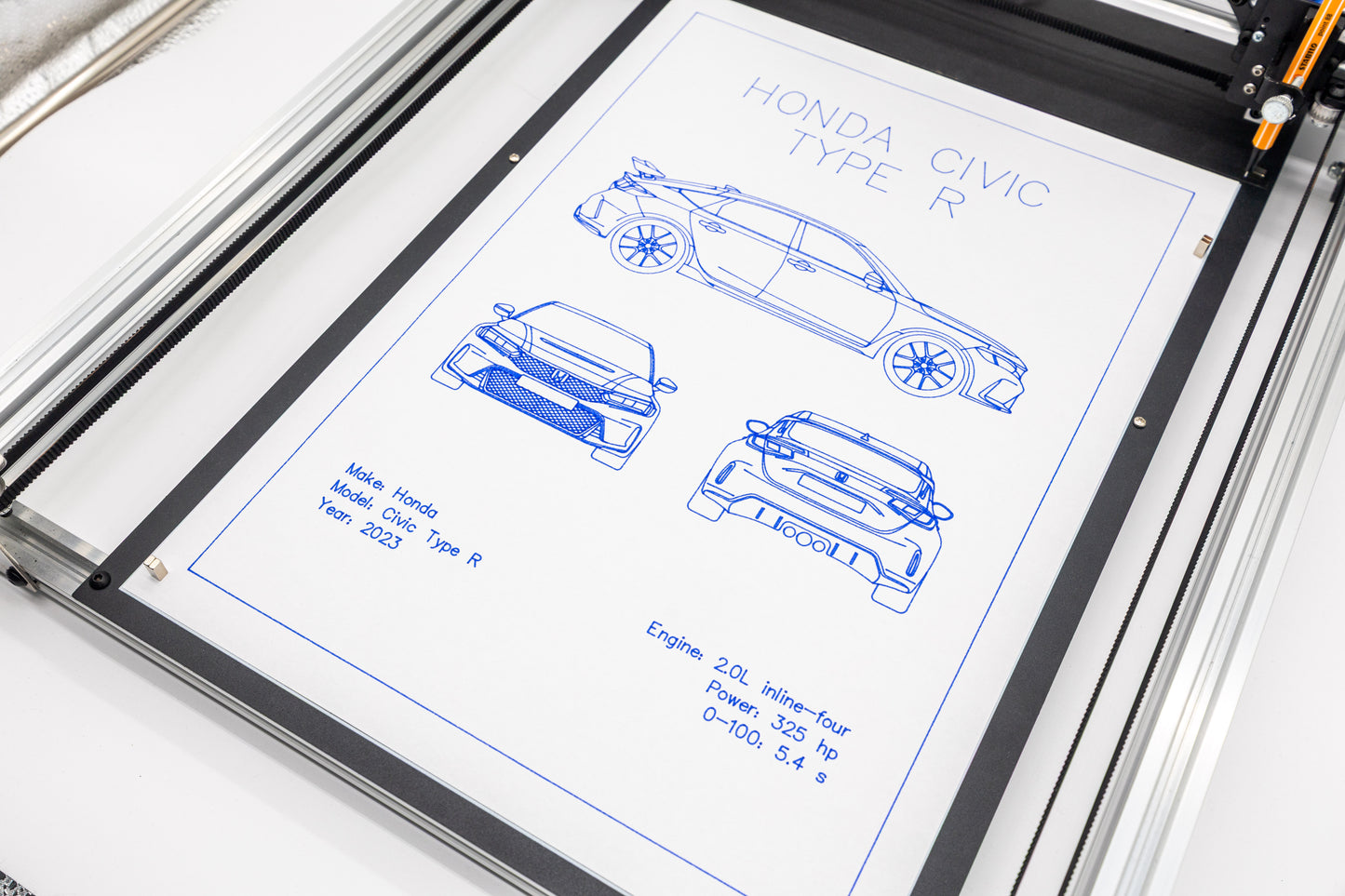 Honda Civic Type R Blueprint Poster Drawing