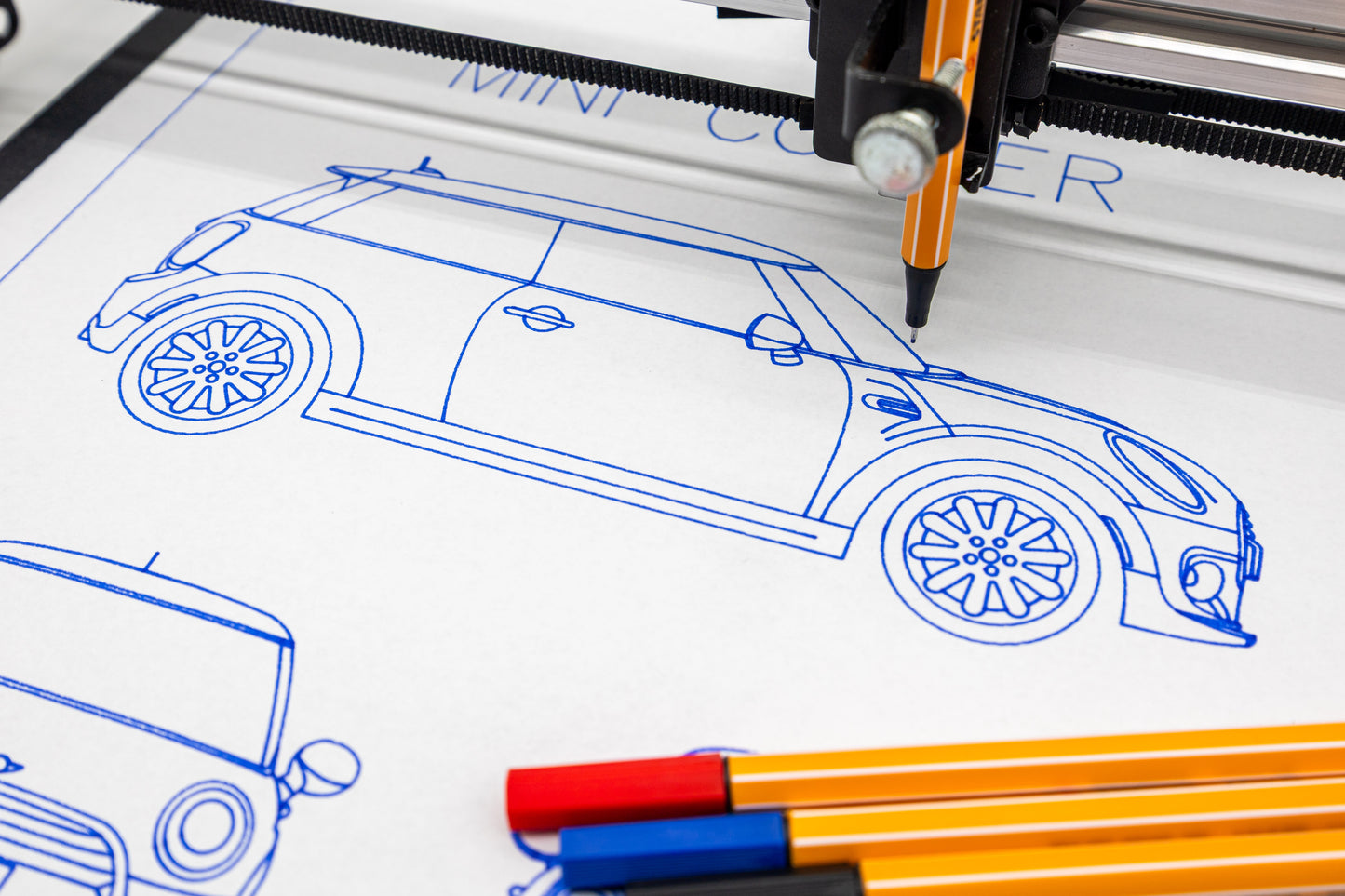 Mini Cooper Blueprint Poster Drawing