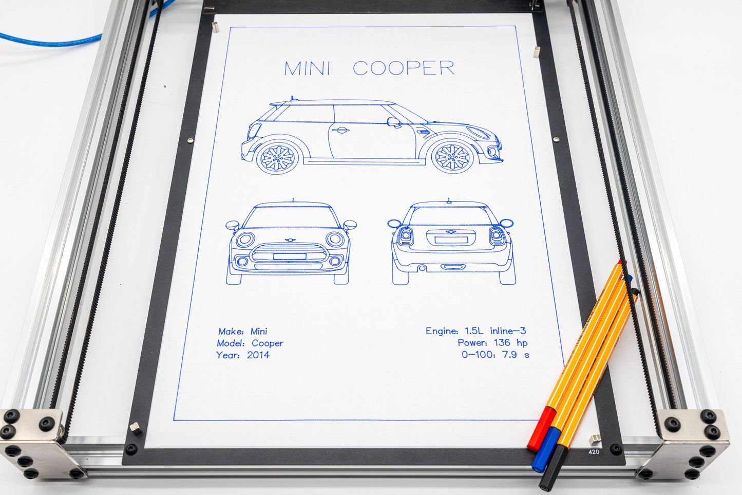 Mini Cooper Blueprint Poster Drawing