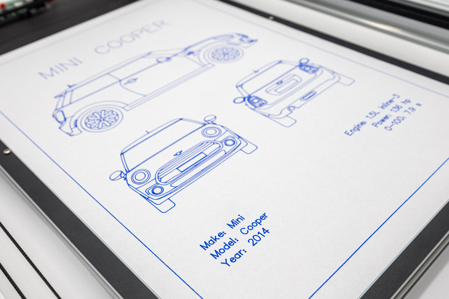 Mini Cooper Blueprint Poster Drawing