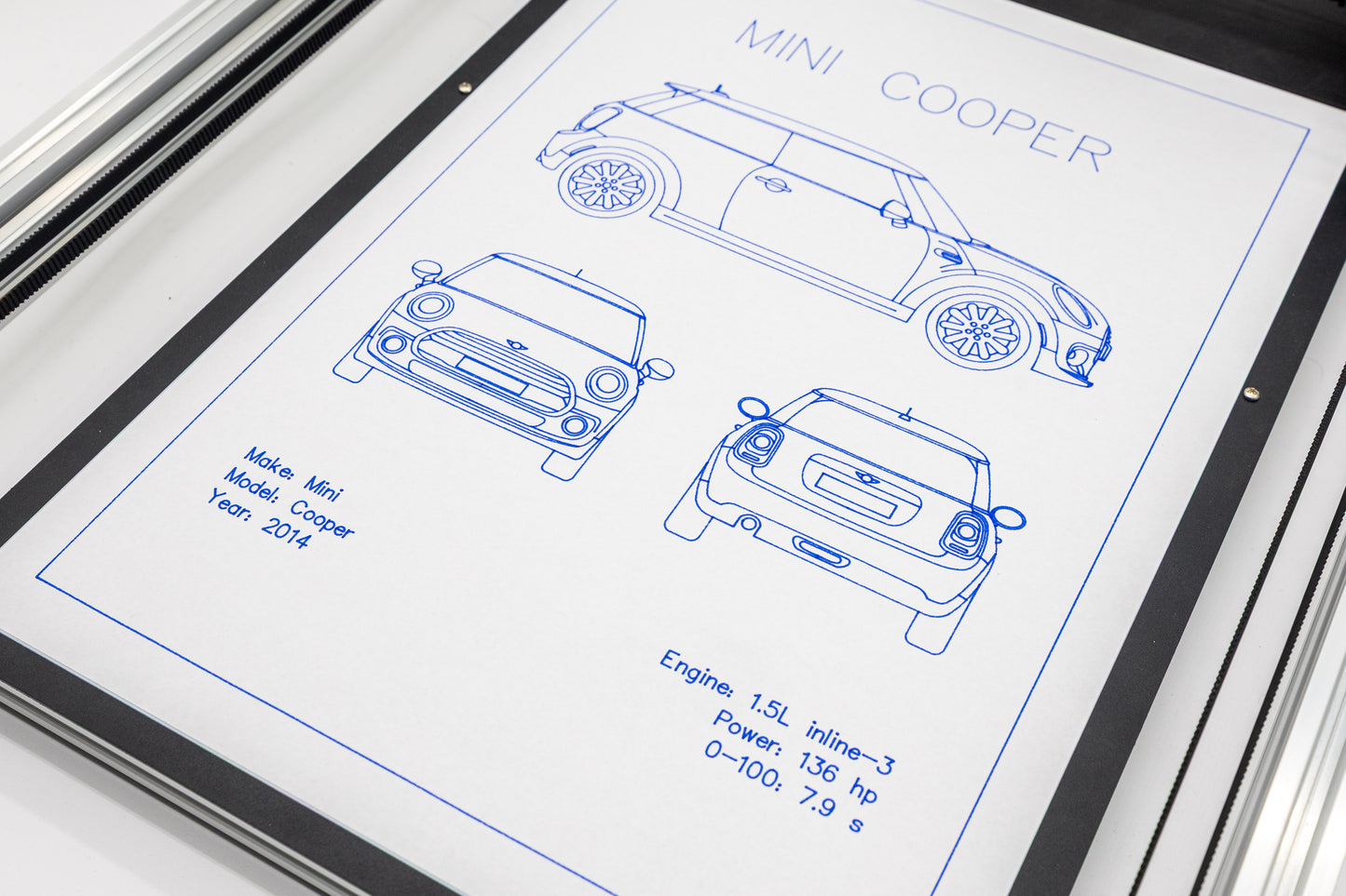 Mini Cooper Blueprint Poster Drawing