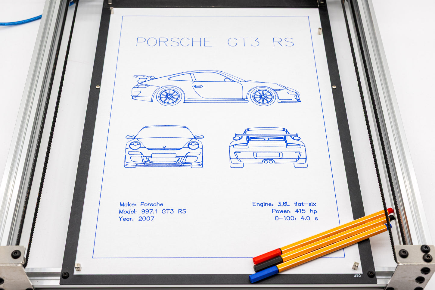 Porsche 997.1 GT3 RS Blueprint Poster Drawing