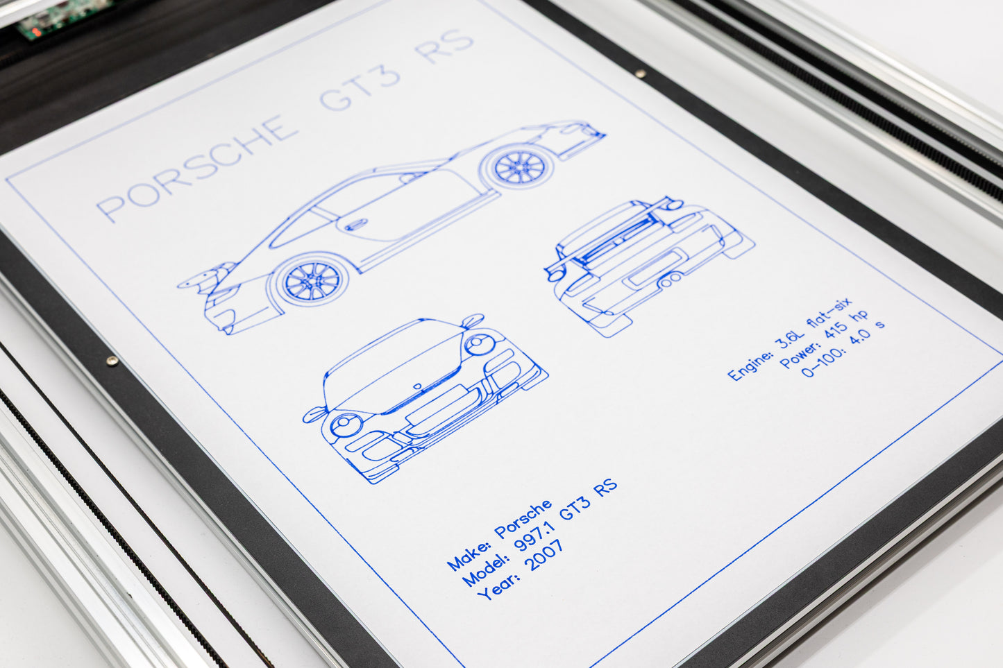 Porsche 997.1 GT3 RS Blueprint Poster Drawing
