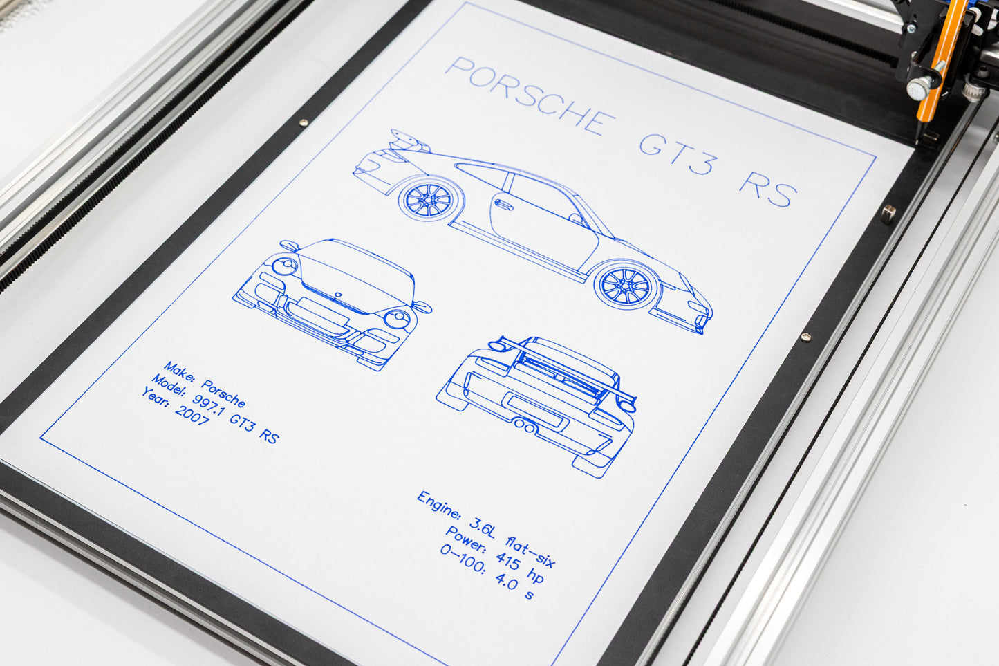 Porsche 997.1 GT3 RS Blueprint Poster Drawing