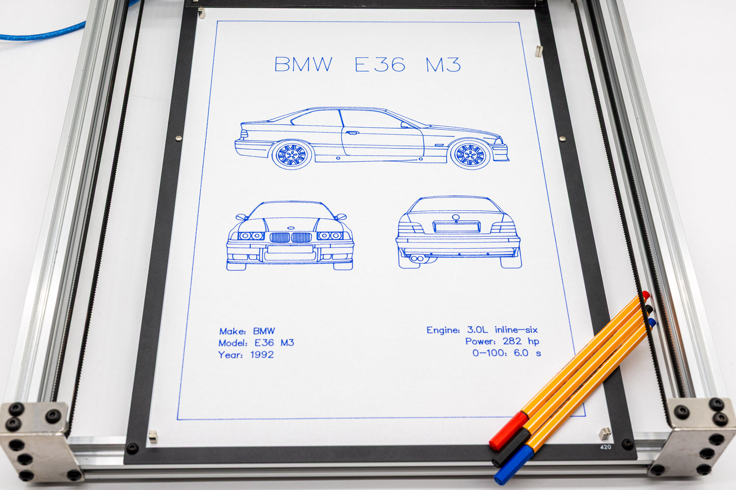 BMW E36 M3 Blueprint Poster Drawing