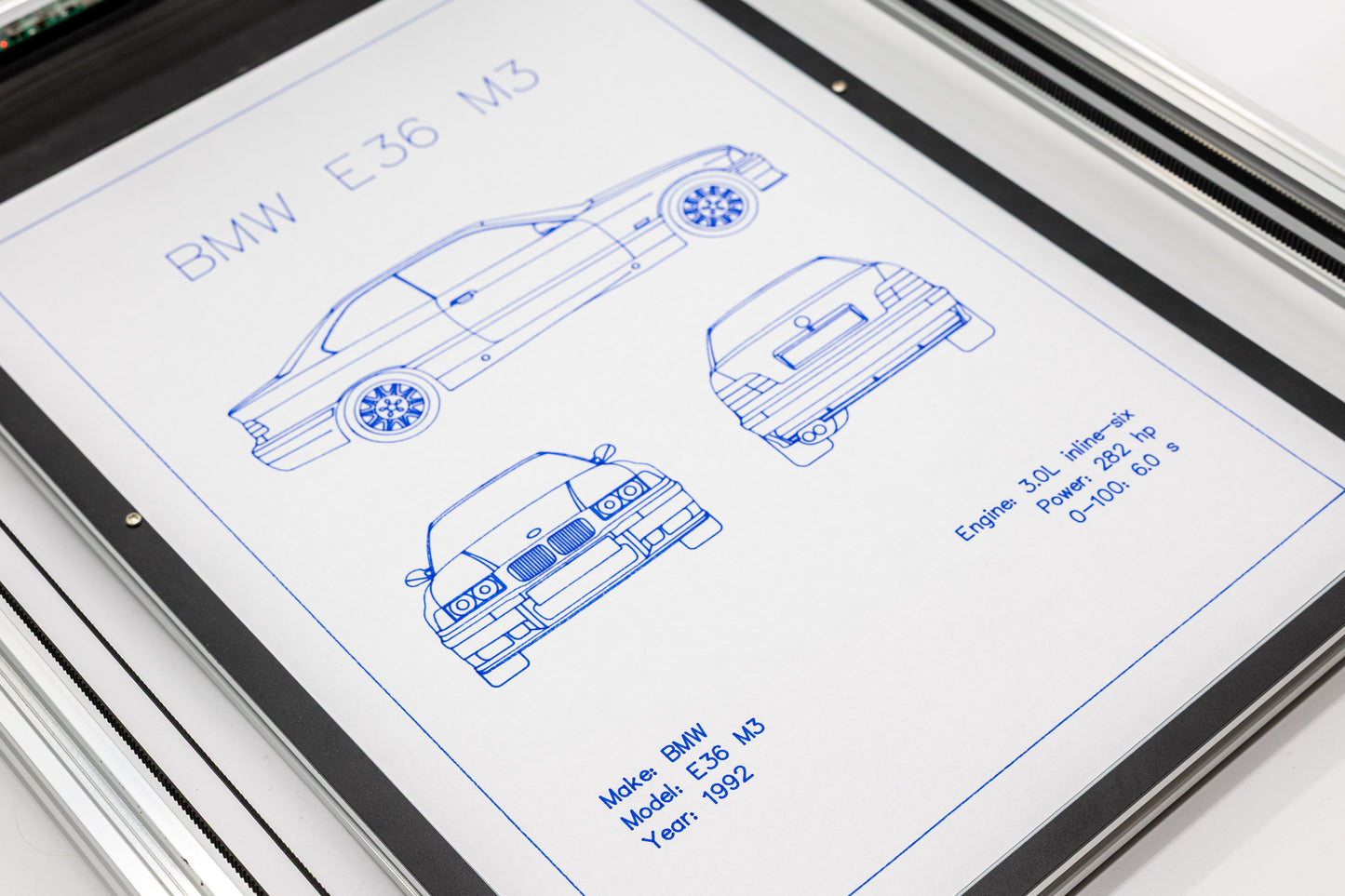 BMW E36 M3 Blueprint Poster Drawing