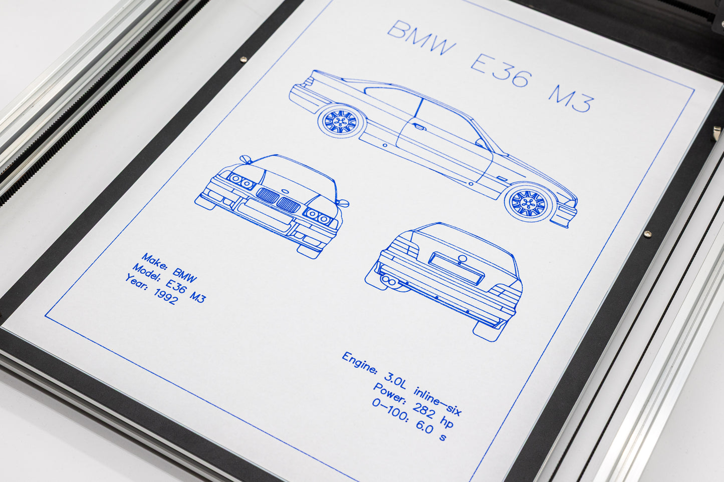 BMW E36 M3 Blueprint Poster Drawing