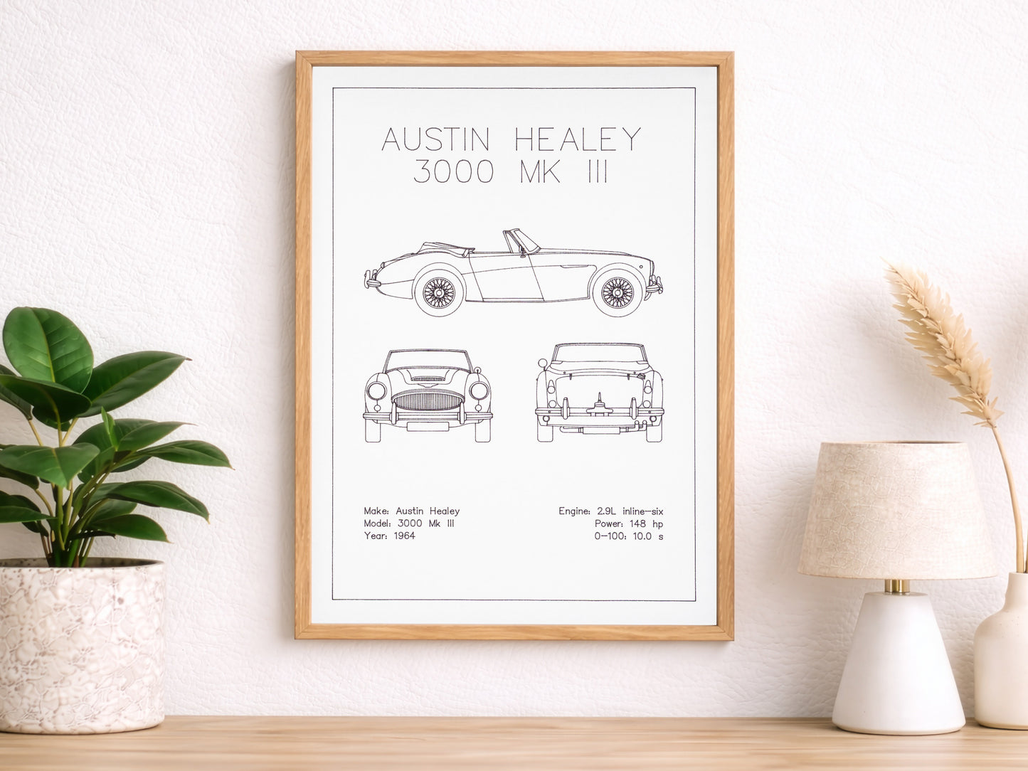 Austin Healey 3000 MkIII Blueprint Poster Drawing