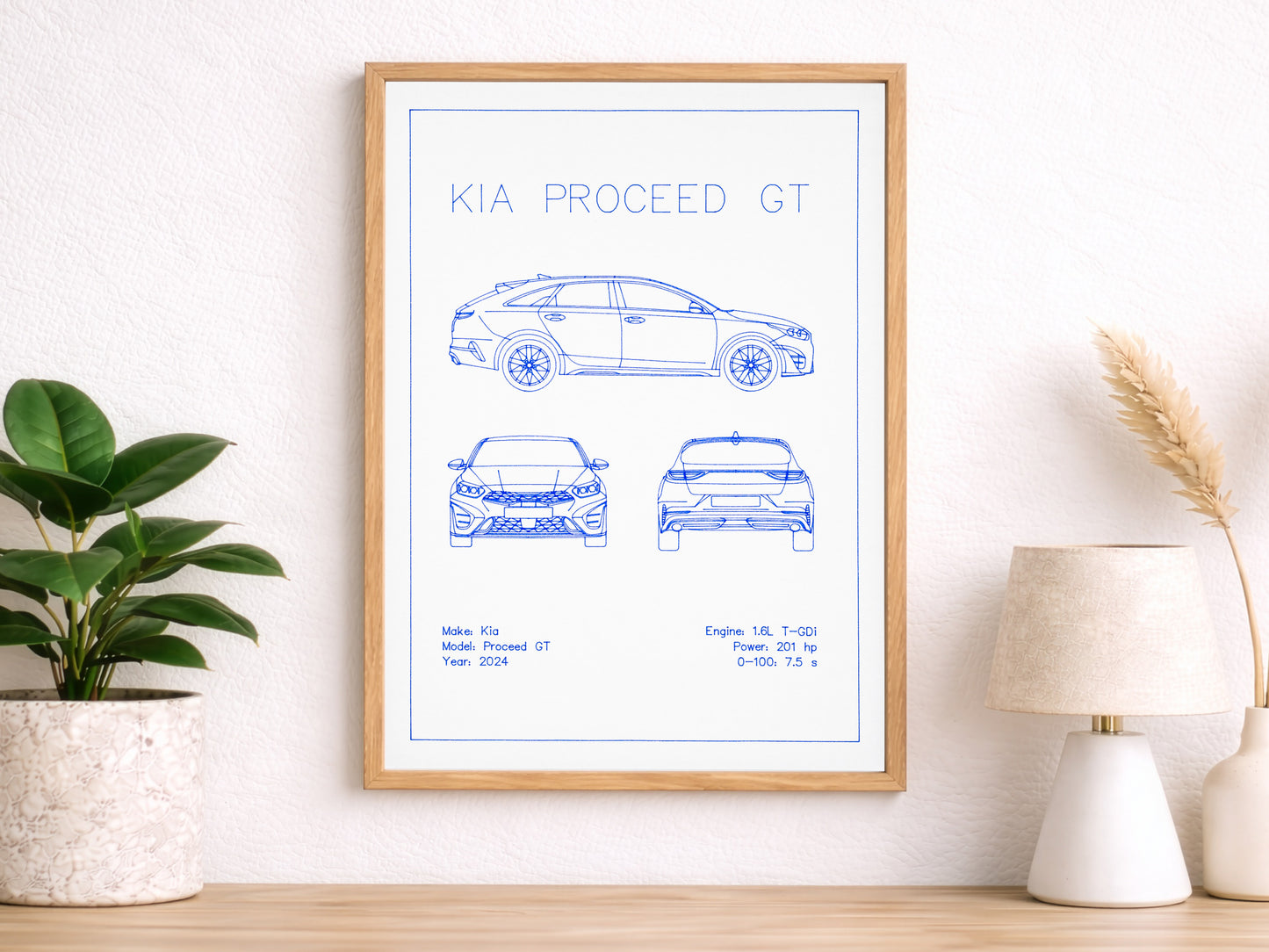 Kia ProCeed GT Blueprint Poster Drawing
