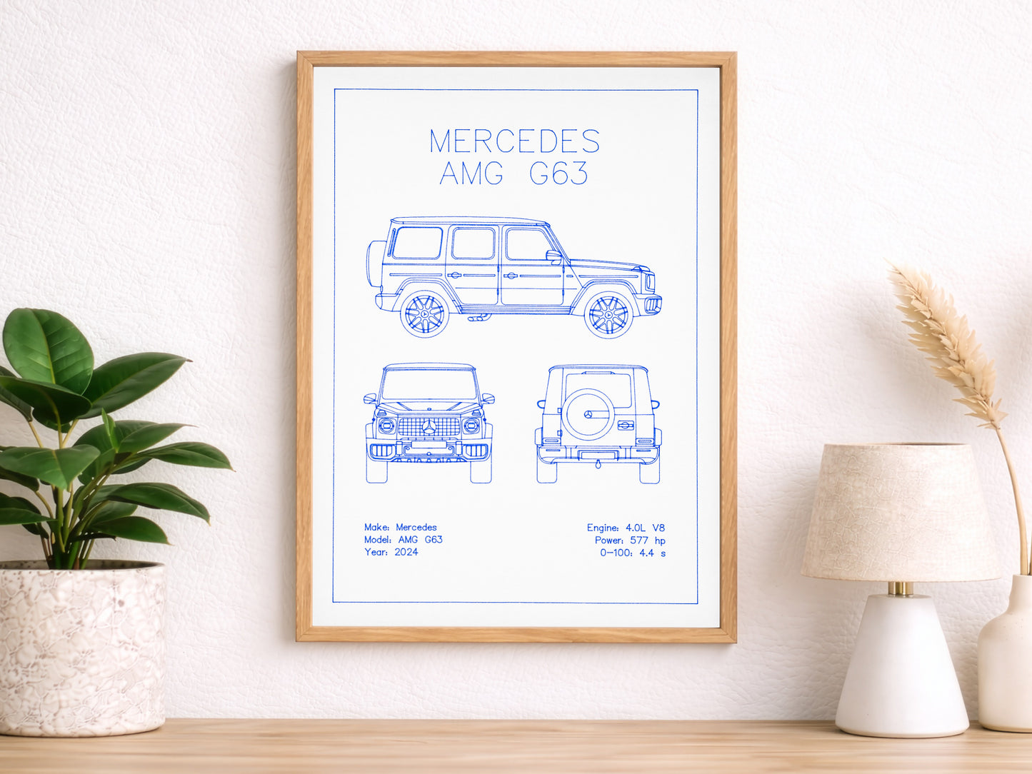 Mercedes AMG G63 Blueprint Poster Drawing