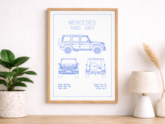 Mercedes AMG G63 Blueprint Poster Drawing