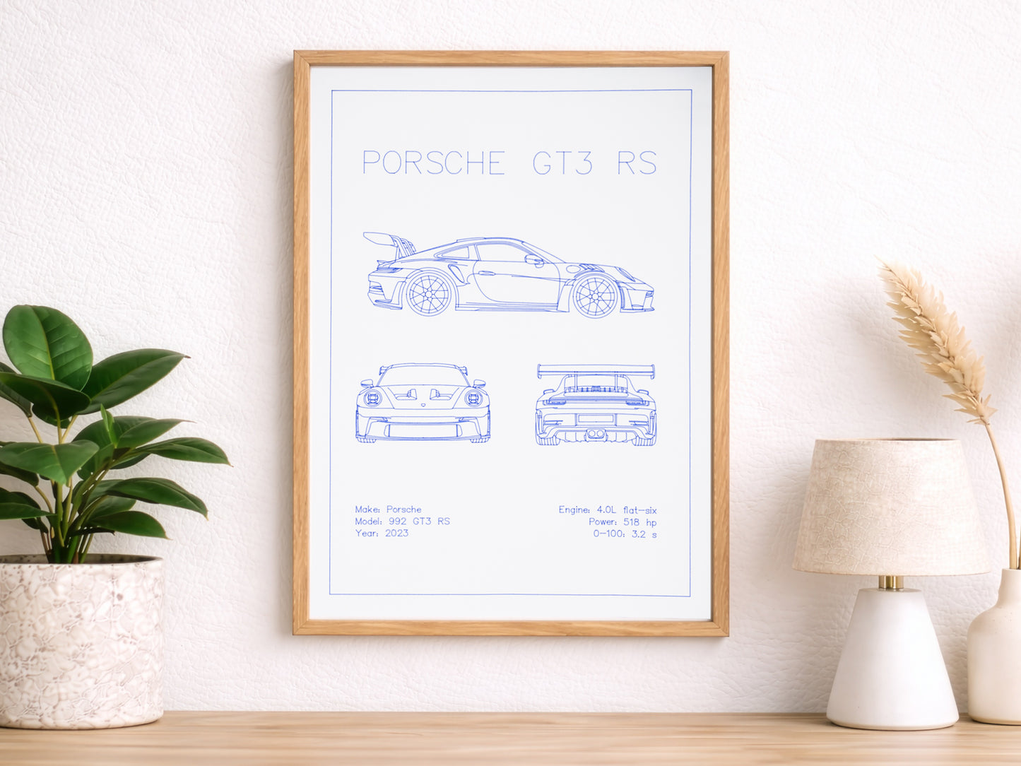 Porsche 992 GT3 RS Blueprint Poster Drawing